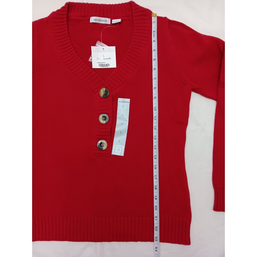 NWT Liz Claiborne Women Red Cherry Cordial Cotton V Neck Sweater Size L - Picture 8 of 10